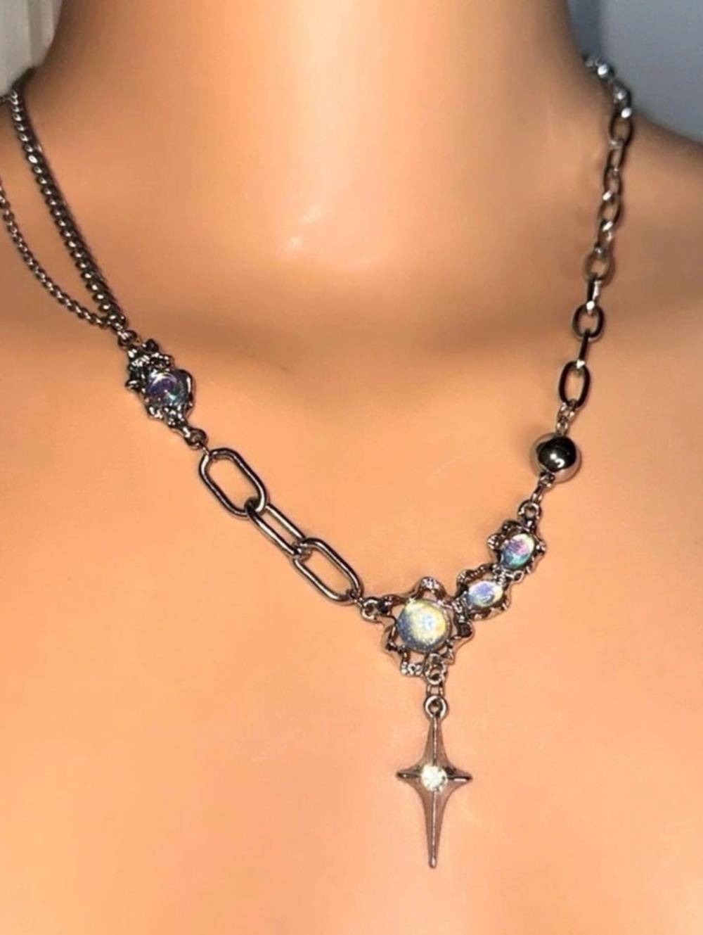 Multicolor crystal Pendant Layered Necklace